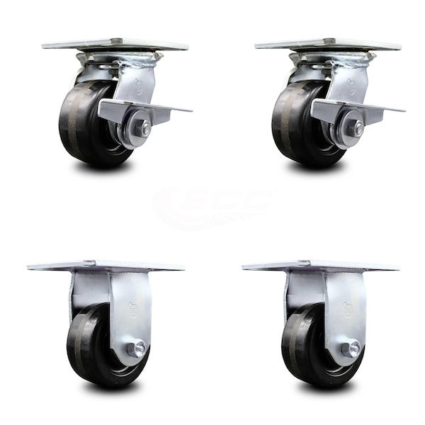 4 Inch Phenolic Caster Set with Ball Bearing 2 Brakes and 2 Rigid